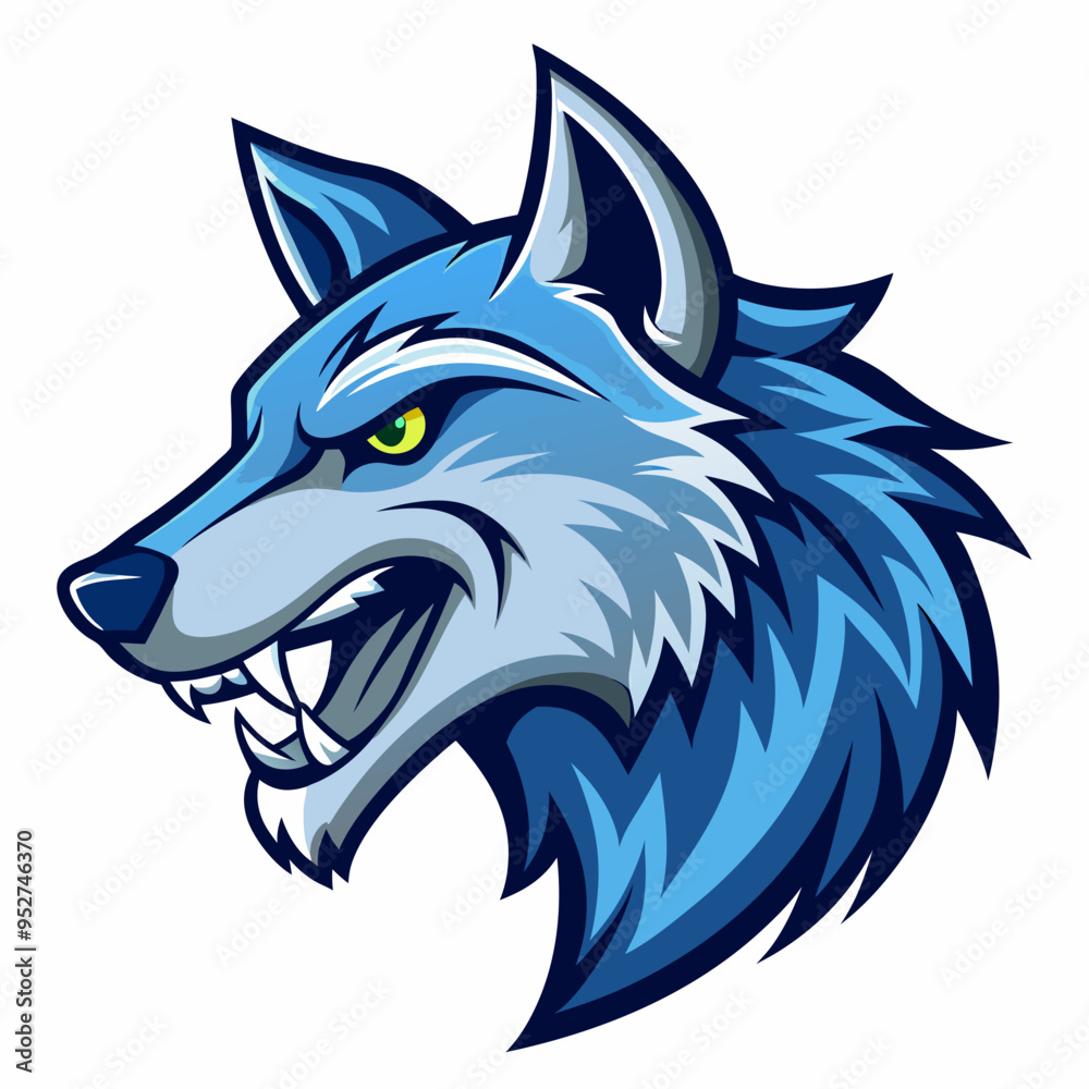 Angry Wolf Head in Manga Style, Blue Shades, Left View