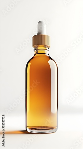 Elegant Amber Colored Hair Serum Bottle with Smooth Contours on White Background