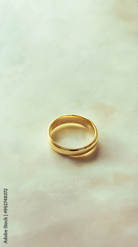 A solitary gold ring elegantly displayed on a pale surface, highlighting its craftsmanship and brilliance A solitary gold ring elegantly displayed on a pale surface, highlighting its craftsmanship and brilliance