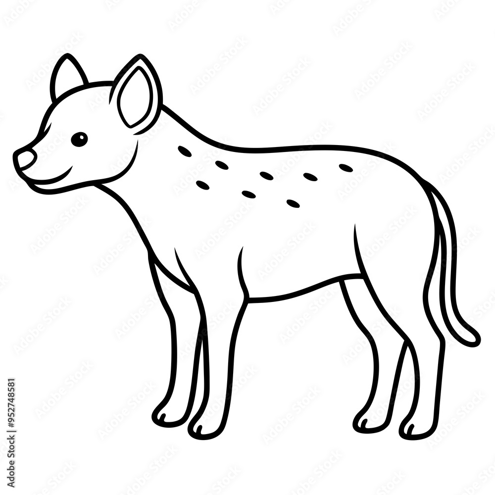 Childlike Hyena Profile Rounded, Contour Line Art on White Background Childlike Hyena Profile Rounded, Contour Line Art on White Background