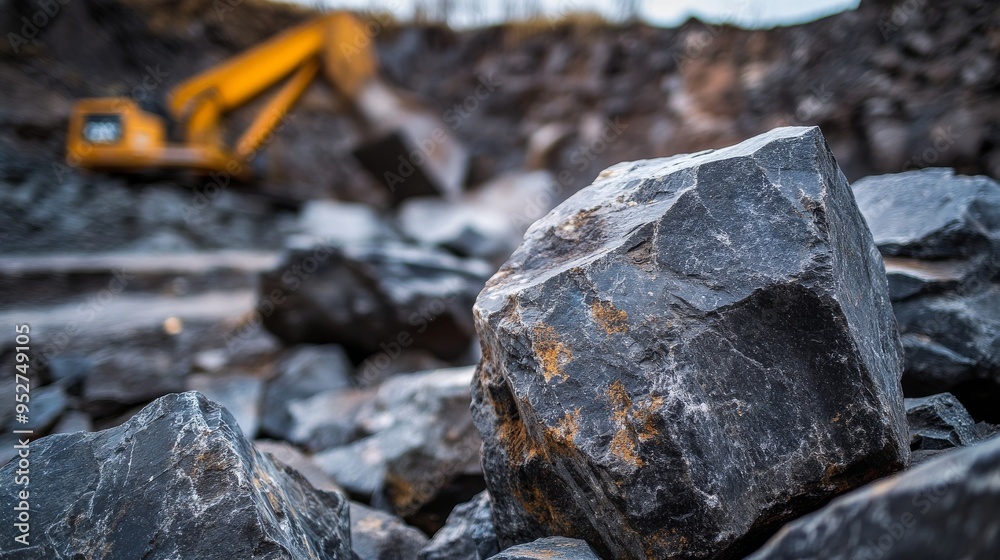 Slate quarry panorama, distant hammer, square. Slate quarry panorama, distant hammer, square.