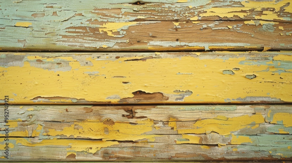 Obraz premium Weathered wooden surface with light yellow paint