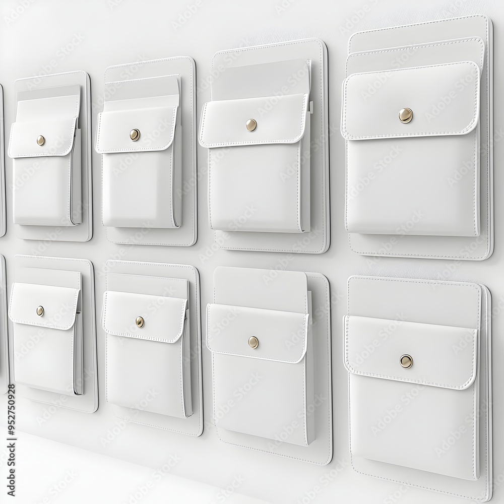 Meticulously Detailed Study of Multiple Neatly Arranged Binder Pockets on a Clean Minimal White Backdrop Meticulously Detailed Study of Multiple Neatly Arranged Binder Pockets on a Clean Minimal White Backdrop