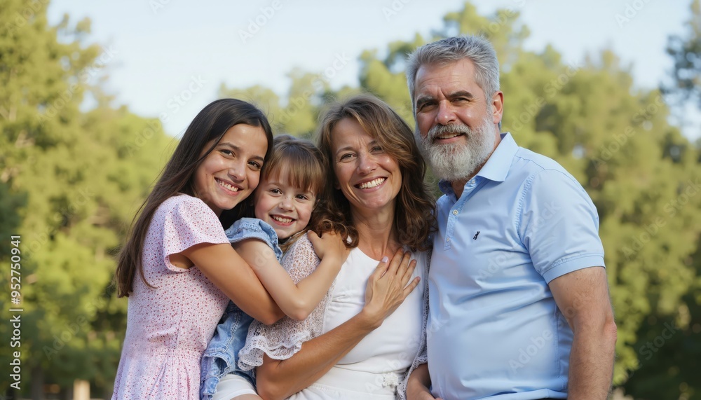Happy Family Embracing Outdoors Creating Memories, Joyful Parents and Children Bonding in Nature During Holiday Vacation Happy Family Embracing Outdoors Creating Memories, Joyful Parents and Children Bonding in Nature During Holiday Vacation