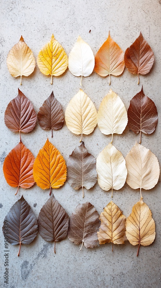 Twenty Autumn leaves on a grey concrete background. Twenty Autumn leaves on a grey concrete background.
