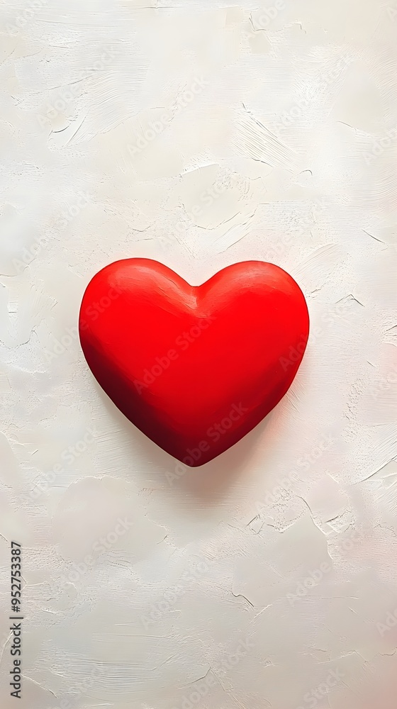 A vibrant red love heart displayed in the center of a clean, light-colored canvas, creating a sense of warmth and passion A vibrant red love heart displayed in the center of a clean, light-colored canvas, creating a sense of warmth and passion