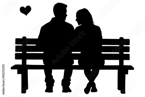 silhouette of a couple sitting on the bench vector illustration isolated on white background.