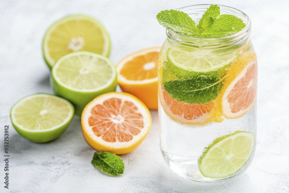 Citrus Detox Water with Fresh Ingredients Displayed on a Healthy Lifestyle Table Citrus Detox Water with Fresh Ingredients Displayed on a Healthy Lifestyle Table
