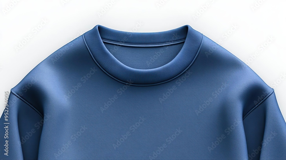 A close-up view of a blue sweatshirt's neckline, showcasing its texture and design. A close-up view of a blue sweatshirt's neckline, showcasing its texture and design.