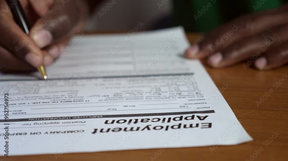 migration, opportunities, job - close up on filling out job application form