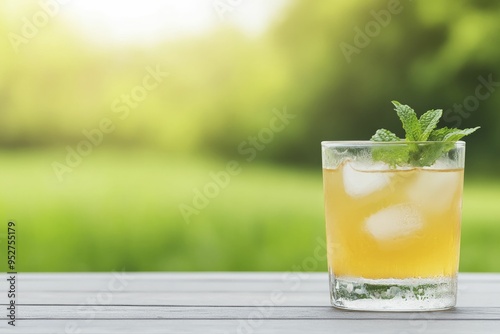 Enjoy a Honey Mint Cooler while lounging on a tranquil patio, basking in the warmth of natural sunlight.