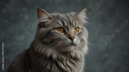 Gray fluffy cat with soft Fur. the concept of pets. website banner design.
