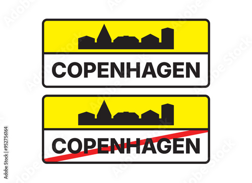 Copenhagen City Entry and Exit Road Signs Illustration