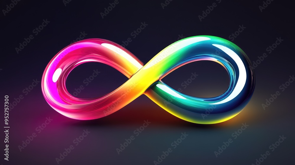 A glowing multicolored infinity symbol, with smooth gradients transitioning between vibrant hues. A glowing multicolored infinity symbol, with smooth gradients transitioning between vibrant hues.