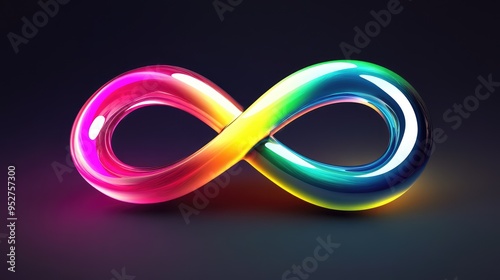 A glowing multicolored infinity symbol, with smooth gradients transitioning between vibrant hues.