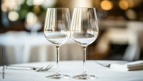 Catering service. Isolated glass goblets and cutlery with white highlights.