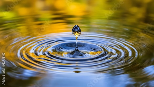 Natural concept isolated with white highlights, close-up of transparent water droplet on water ring surface