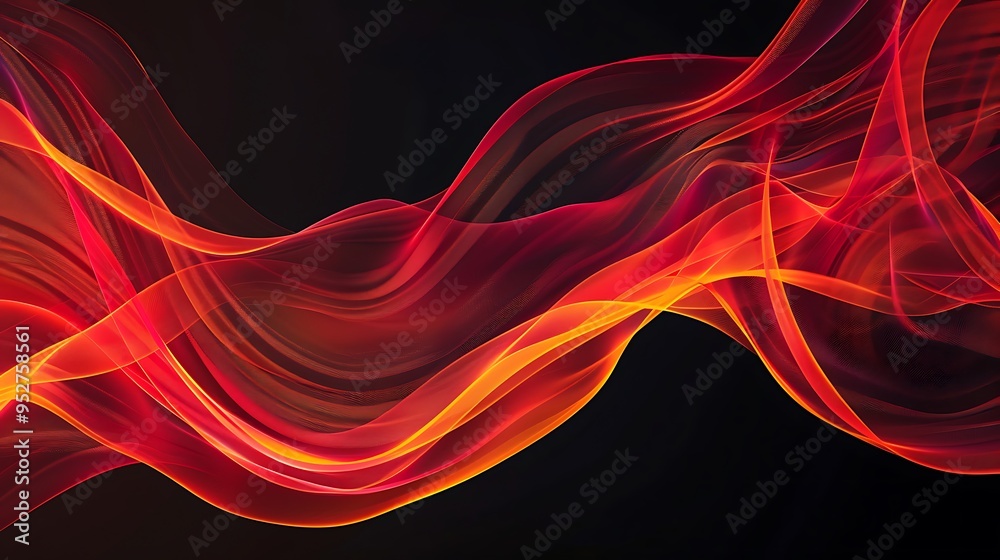 A vibrant red and orange wave pattern flowing smoothly across a black background, creating a dynamic and colorful abstract design. A vibrant red and orange wave pattern flowing smoothly across a black background, creating a dynamic and colorful abstract design.