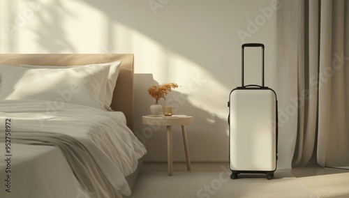 A packed suitcase in the bedroom with white highlights, isolated from the background