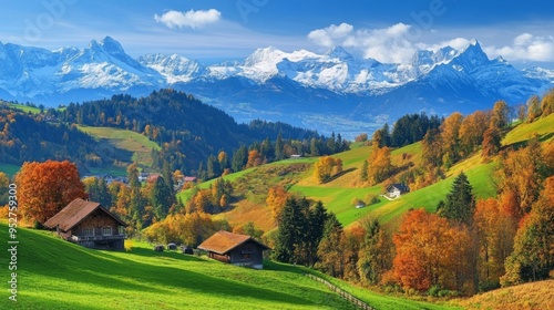 Swiss autumn hills and mountains by Gruyeres