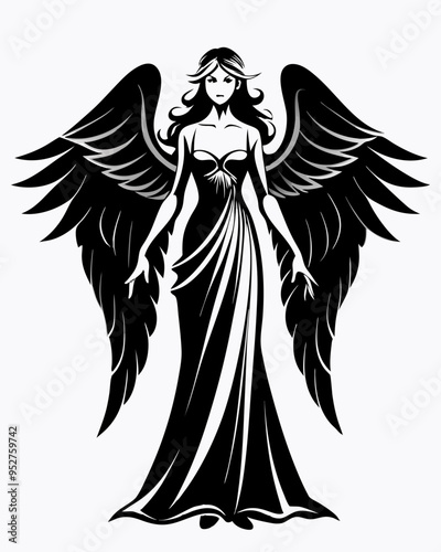 Elegant Angel silhouette vector art, Fairy illustration