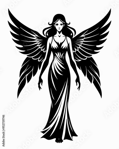 Elegant Angel silhouette vector art, Fairy illustration