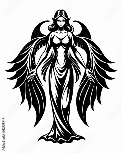 Elegant Angel silhouette vector art, Fairy illustration