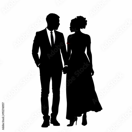 Couple Silhouette. Wedding couple silhouette collection. Couple holding hands, man and woman dating, vector illustration isolated on white background