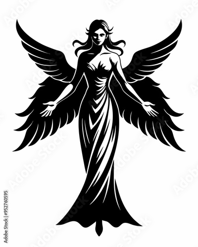 Elegant Angel silhouette vector art, Fairy illustration