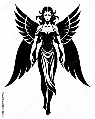 Elegant Angel silhouette vector art, Fairy illustration