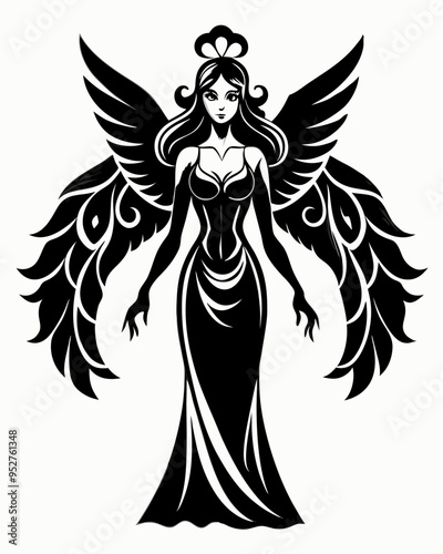 Elegant Angel silhouette vector art, Fairy illustration