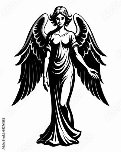 Elegant Angel silhouette vector art, Fairy illustration