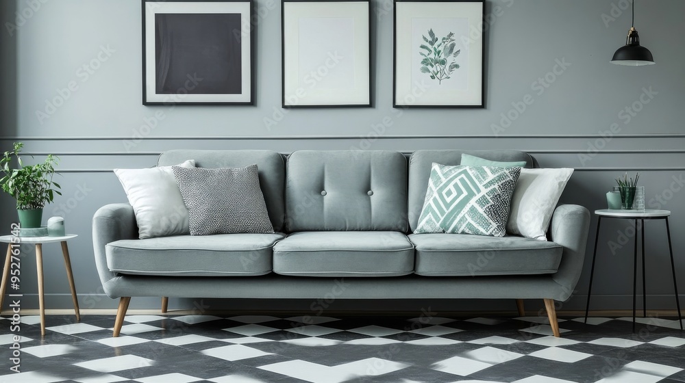 Obraz premium Classy living room interior with posters.