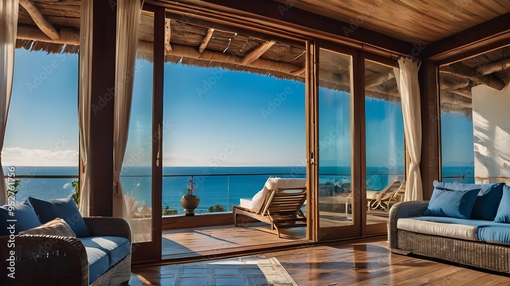 interior of room with sofa and sea view interior of room with sofa and sea view
