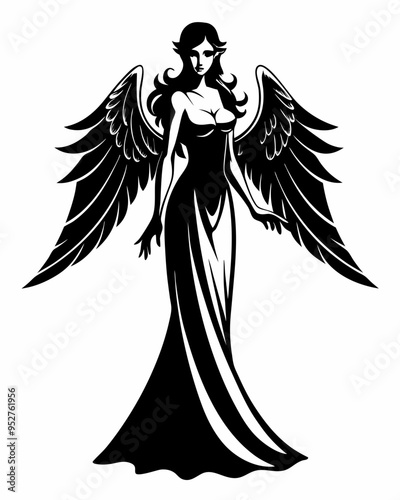 Elegant Angel silhouette vector art, Fairy illustration