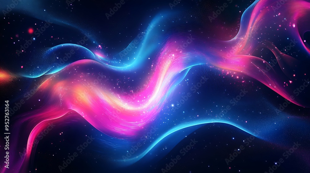 Fototapeta premium Abstract Wavy Lines with Glowing Stars