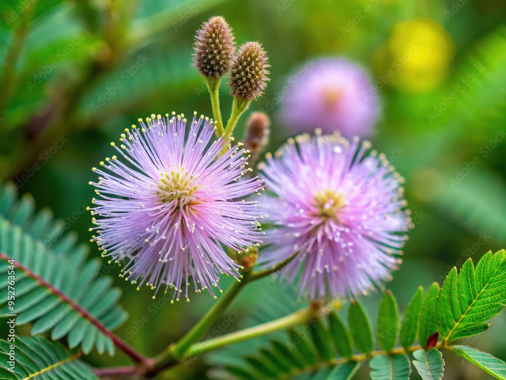 Delicate, pale-blue petals of the Capricorn flower, also known as Sensitive Plant, sway gently in the breeze, its compound leaves unfolding like tiny fingers. Delicate, pale-blue petals of the Capricorn flower, also known as Sensitive Plant, sway gently in the breeze, its compound leaves unfolding like tiny fingers.