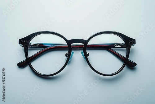 Stylish eyeglasses, white background, fashion accessory photo