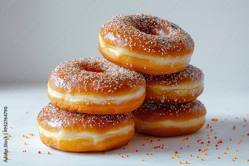 Freshly baked donuts, white background, homemade pastries Freshly baked donuts, white background, homemade pastries