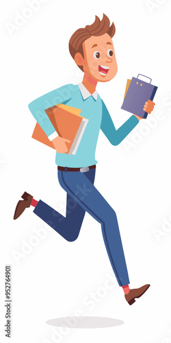 Express Business Urgency: Depicting a dynamic moment, an individual strides forward with documents in hand, exemplifying efficient action and swift movement in a professional context.