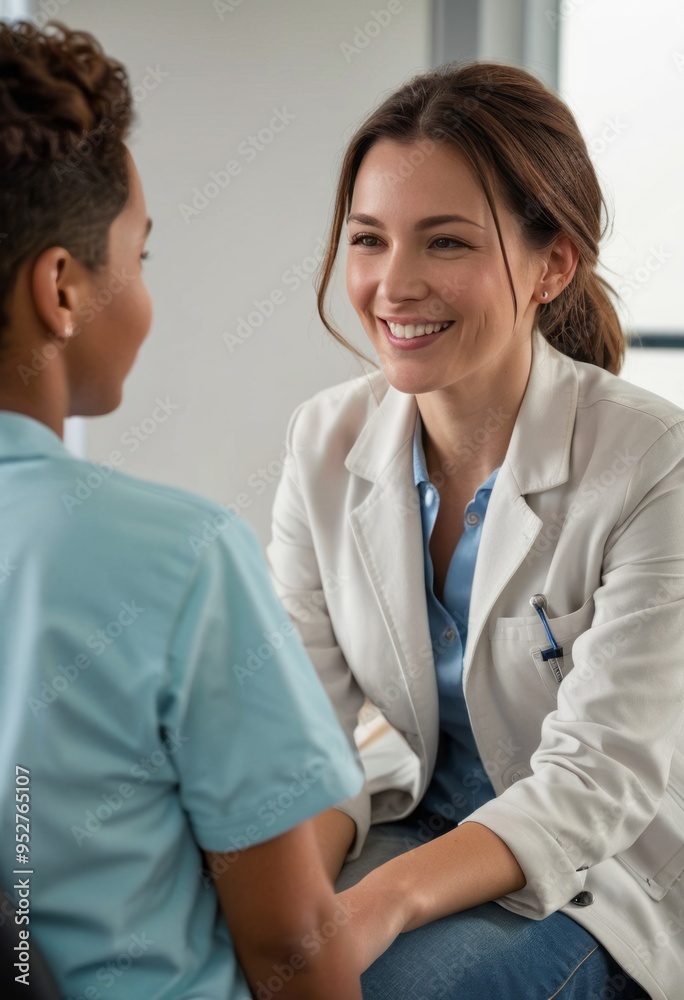 A female doctor smiles warmly while interacting with a young patient in a hospital setting, reflecting care and professionalism. A female doctor smiles warmly while interacting with a young patient in a hospital setting, reflecting care and professionalism.