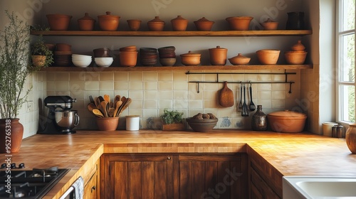 Wallpaper Mural Rustic kitchen with open shelving and butcher block countertop
 Torontodigital.ca