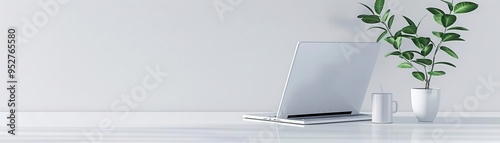 Modern laptop with open screen, white background, work tool
