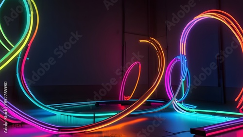 A vibrant neon art installation with creative abstract design, showcasing modern and innovative use of light and color in a striking visual display. photo