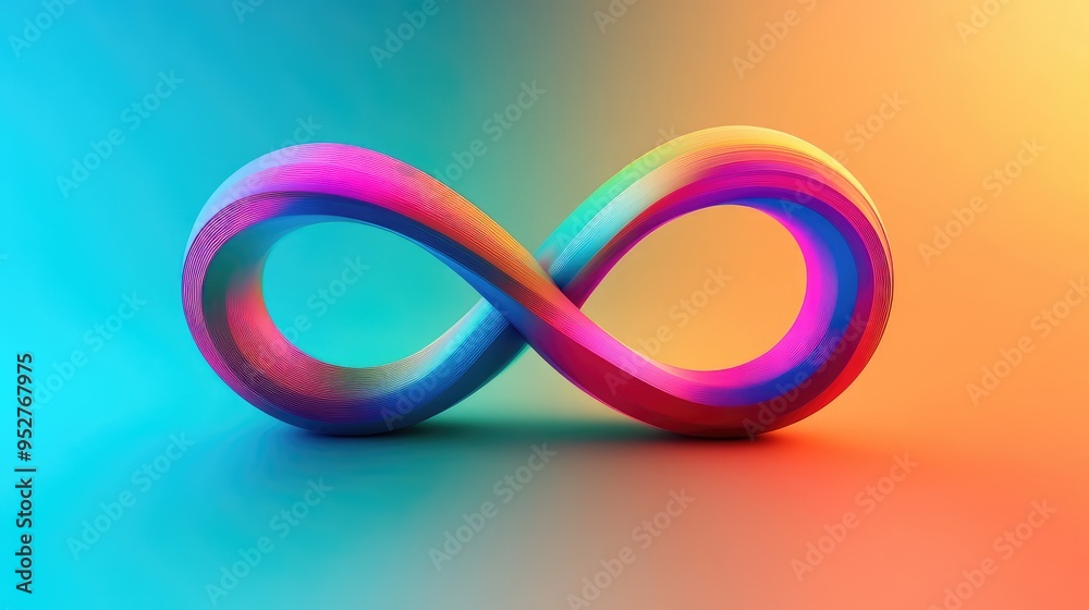 An abstract multicolored infinity sign with a gradient effect, floating in a sleek, modern design. An abstract multicolored infinity sign with a gradient effect, floating in a sleek, modern design.