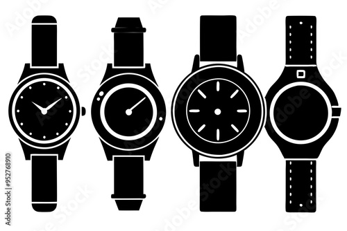 4 Unique Watch Silhouette Vector Illustrations