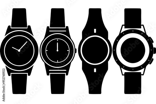 4 Unique Watch Silhouette Vector Illustrations