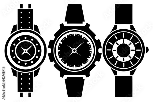 4 Unique Watch Silhouette Vector Illustrations