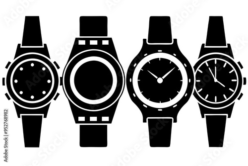 4 Unique Watch Silhouette Vector Illustrations