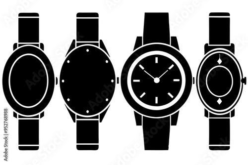 4 Unique Watch Silhouette Vector Illustrations